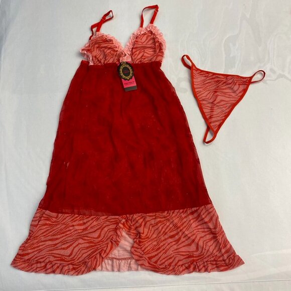 Sheer Lace Babydoll w/ G-String | Red | One Size - Picture 2 of 5